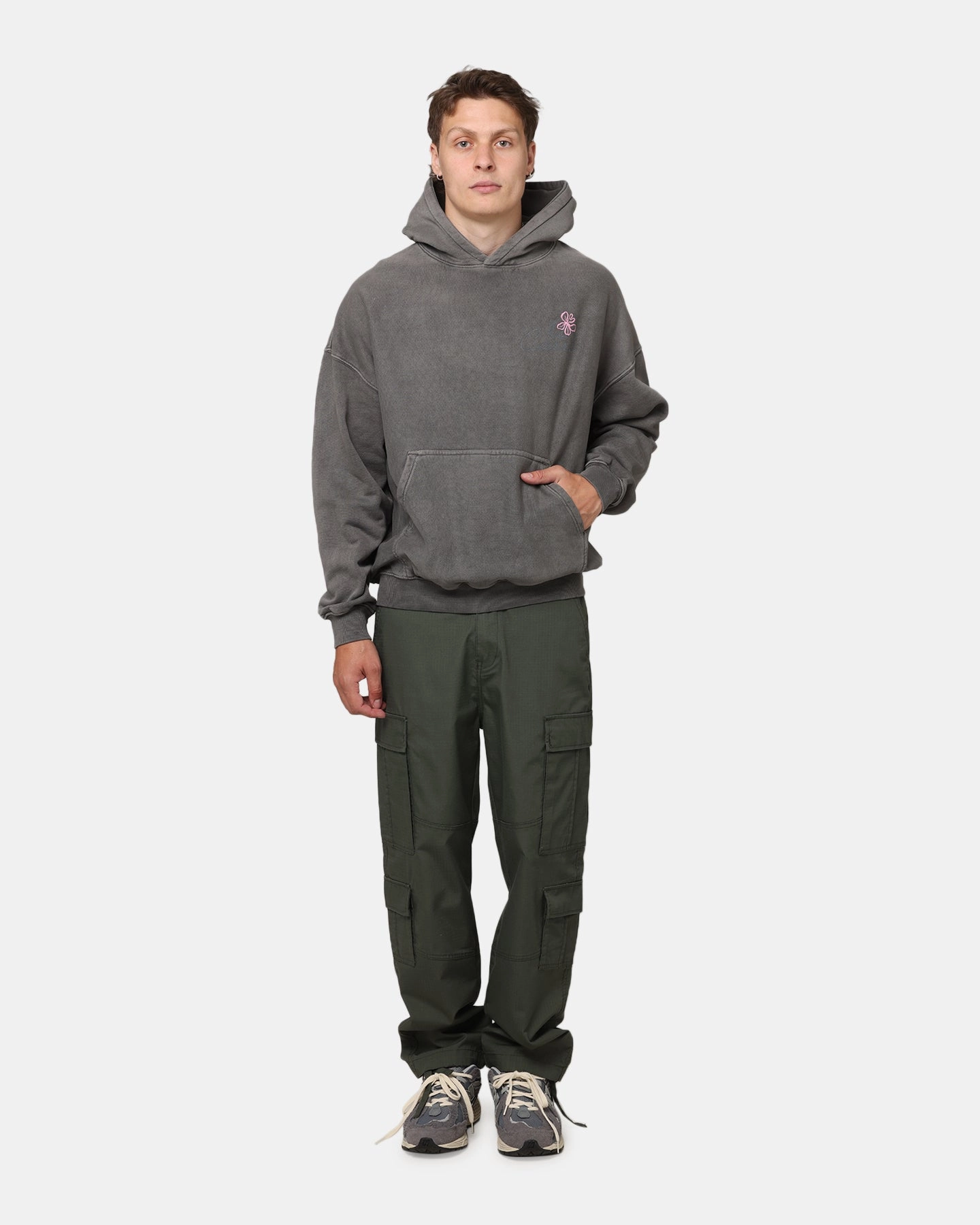 Black Easter Carre Hand Picked Hoodie Washed Charcoal