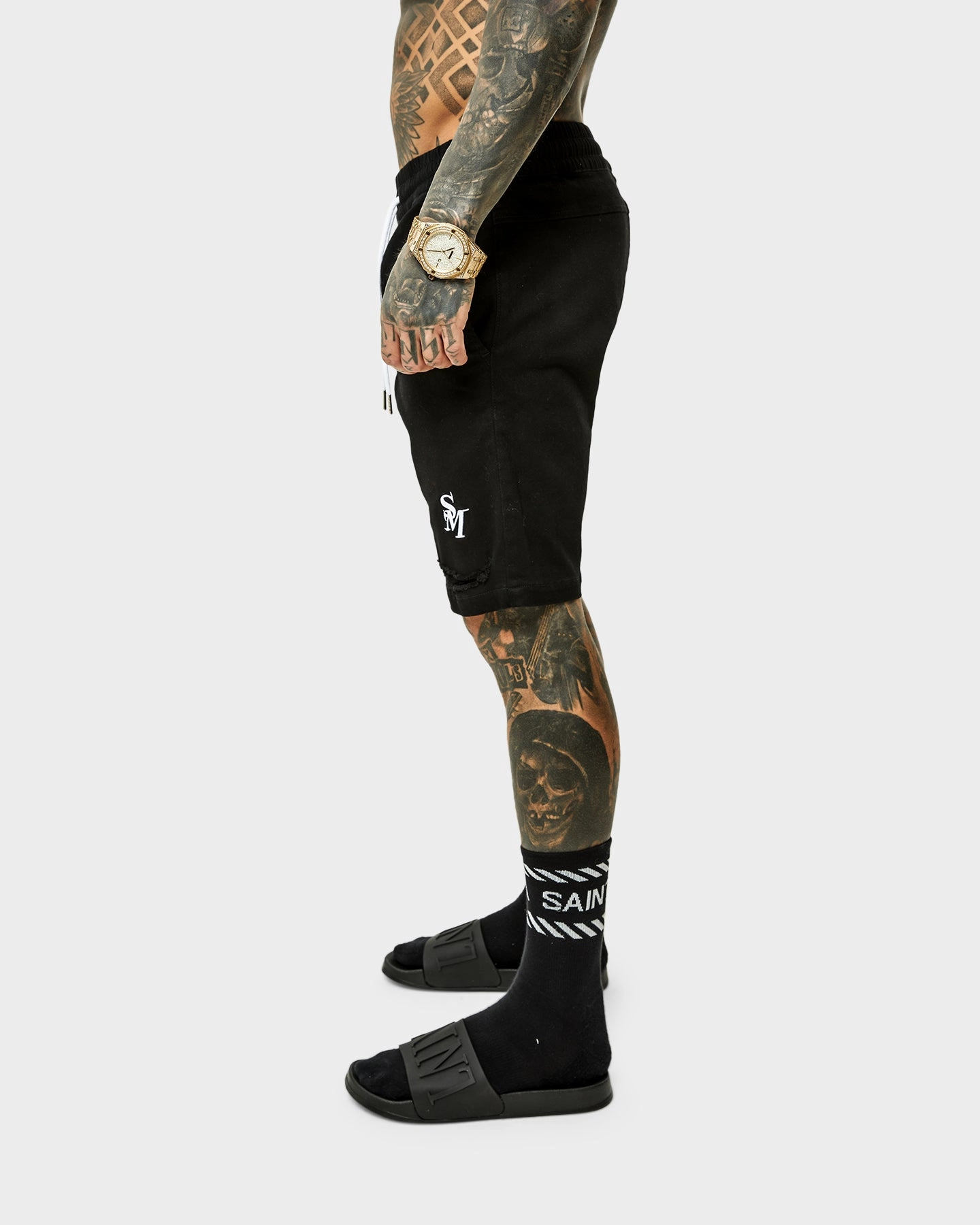 Saint Morta Annex Denim Shorts Black soccer uniform Clean Feel