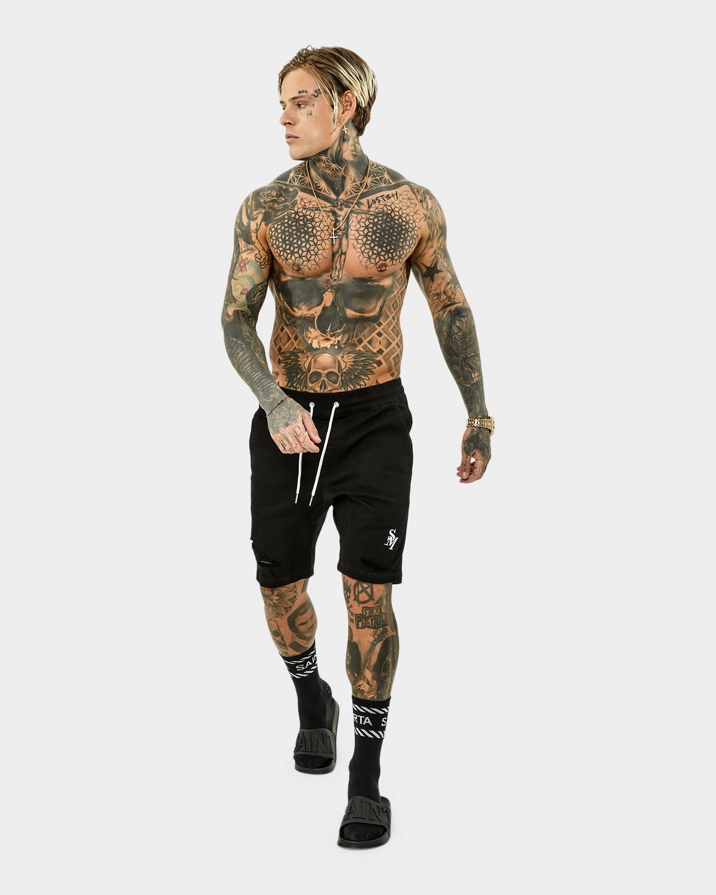 Saint Morta Annex Denim Shorts Black Cotton shorts