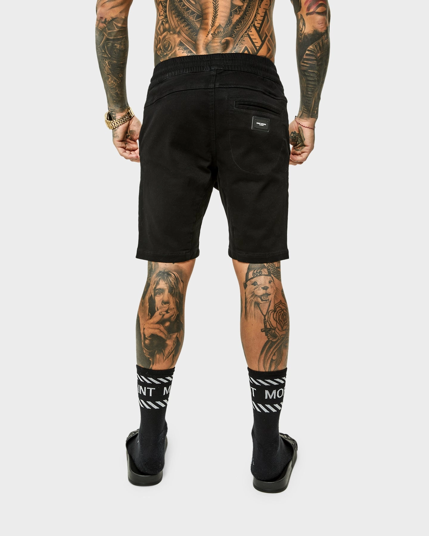 Saint Morta Annex Denim Shorts Black low - rise Breathable Mesh Panels