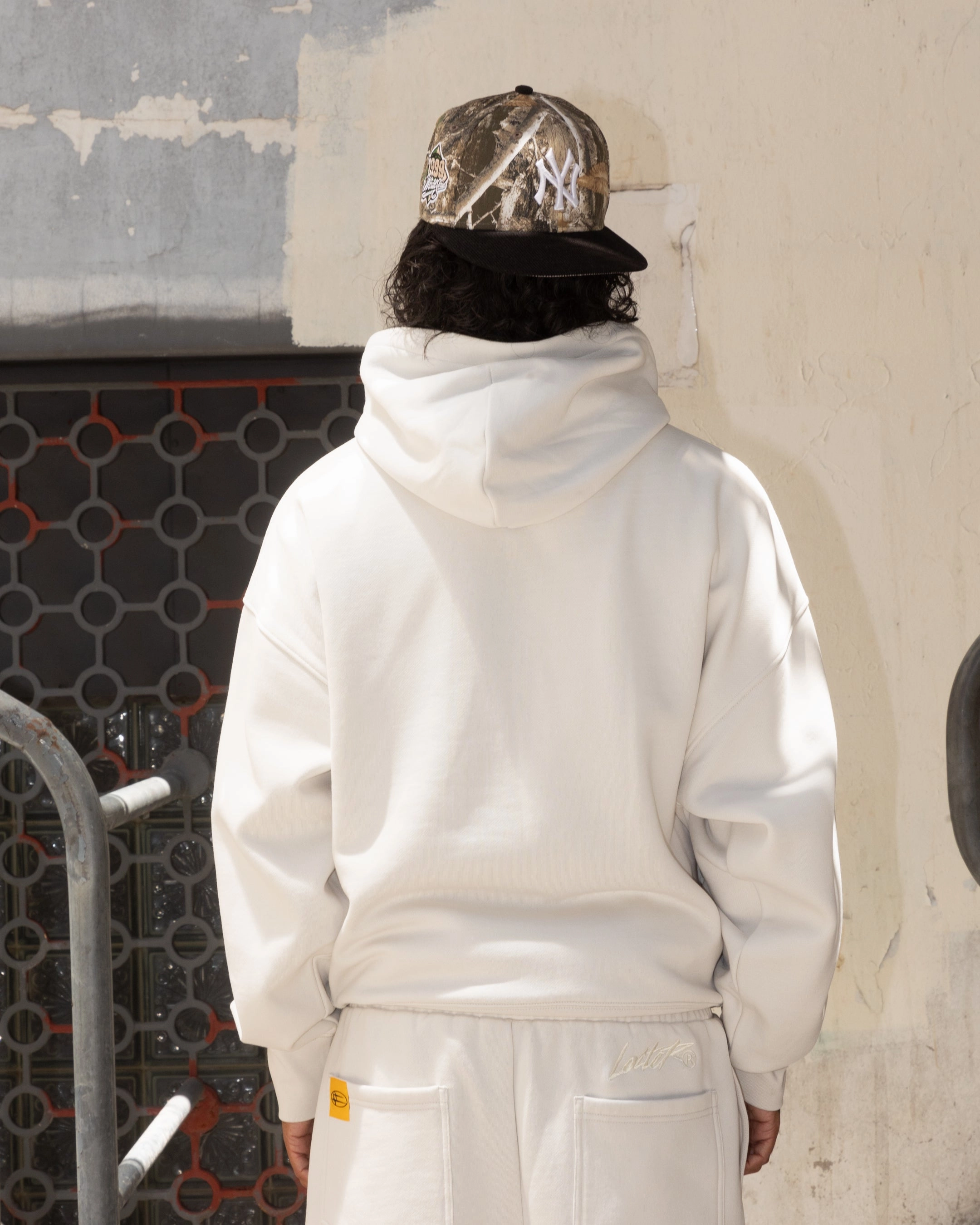 High Neck Cut Reflective Safety Accents Loiter Hybrid Premium Hoodie Stone