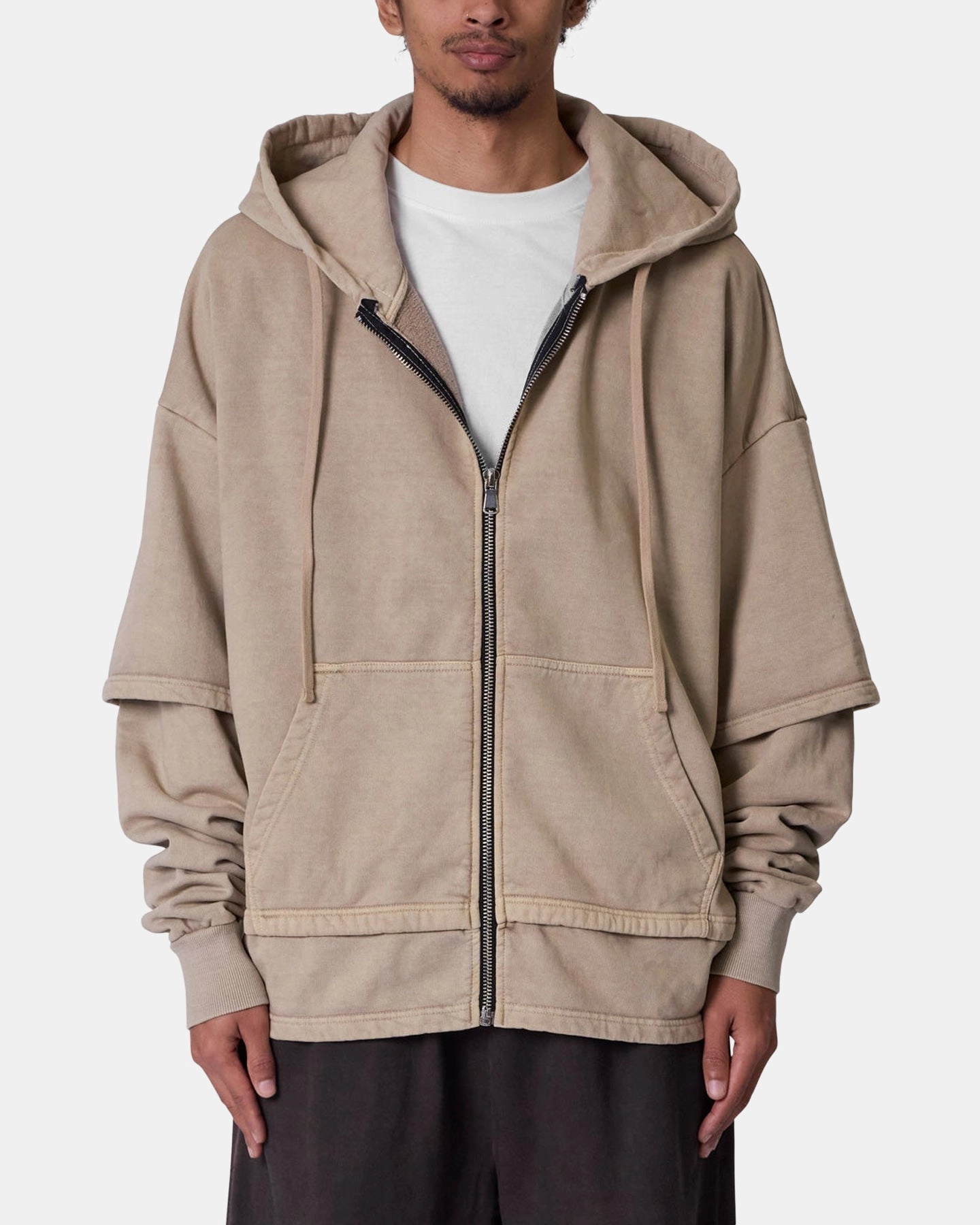 Adaptive Fit Chill Proof MNML Double Layer Zipper Sweater Washed Earth