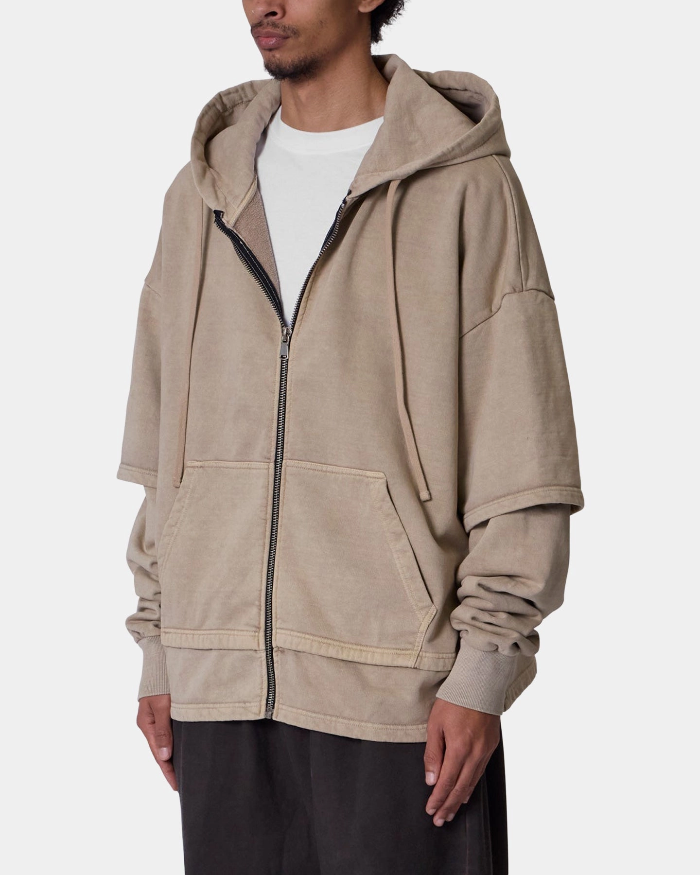 MNML Double Layer Zipper Sweater Washed Earth Maintain