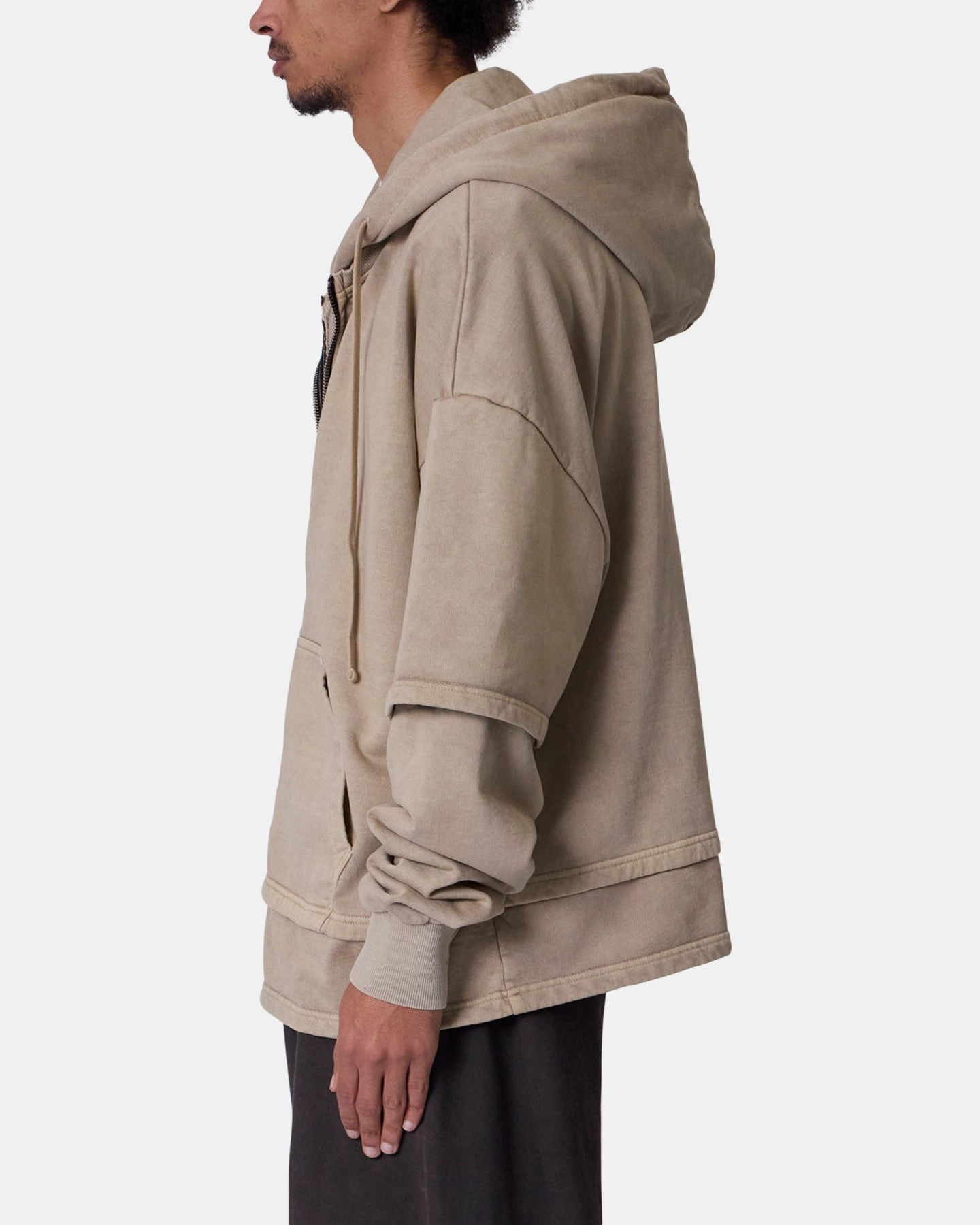 MNML Double Layer Zipper Sweater Washed Earth Flexible Layering