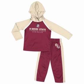soft fit Fashion and Comfort Colosseum Toddler Seminole Logo/Florida State Seminoles Performance Long Sleeve Hooded T-shirt and Pant Set - Garnet/Gold