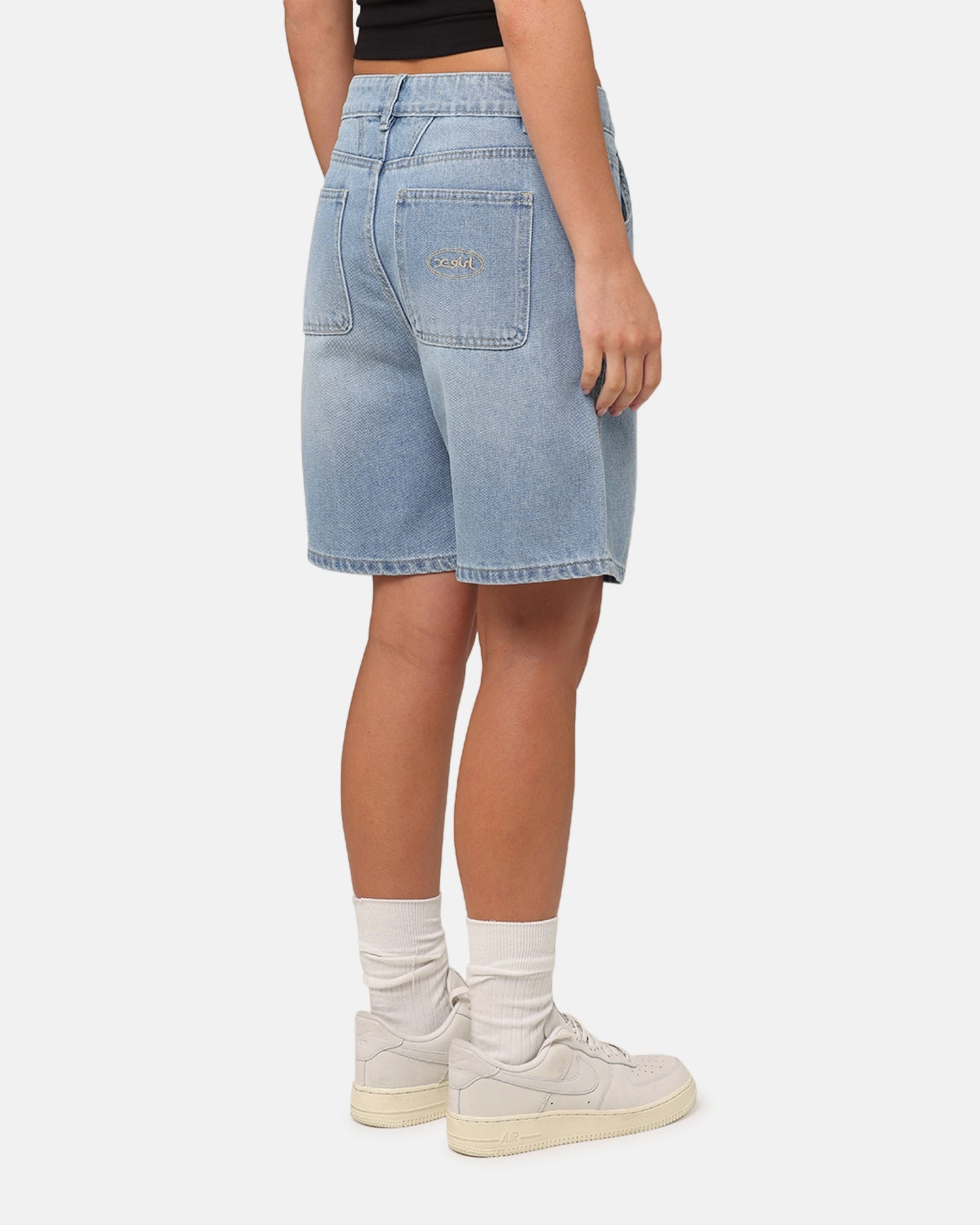stretchy fabric mesh ventilation X-Girl Women's Gordon Shorts Washed Blue