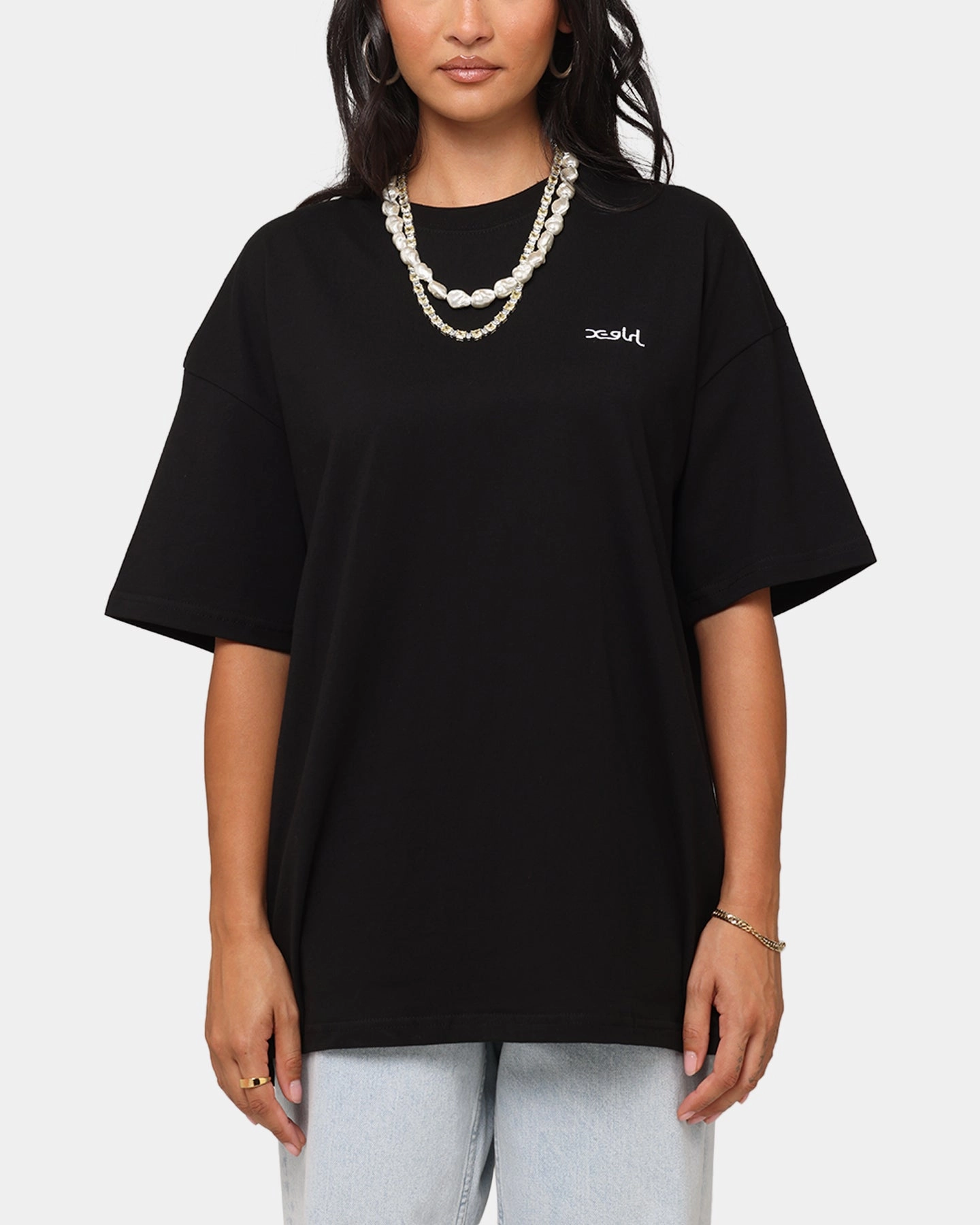 Heather Jersey Material Perfectly Fit X-Girl Women's Strawberry Relaxed T-Shirt Black