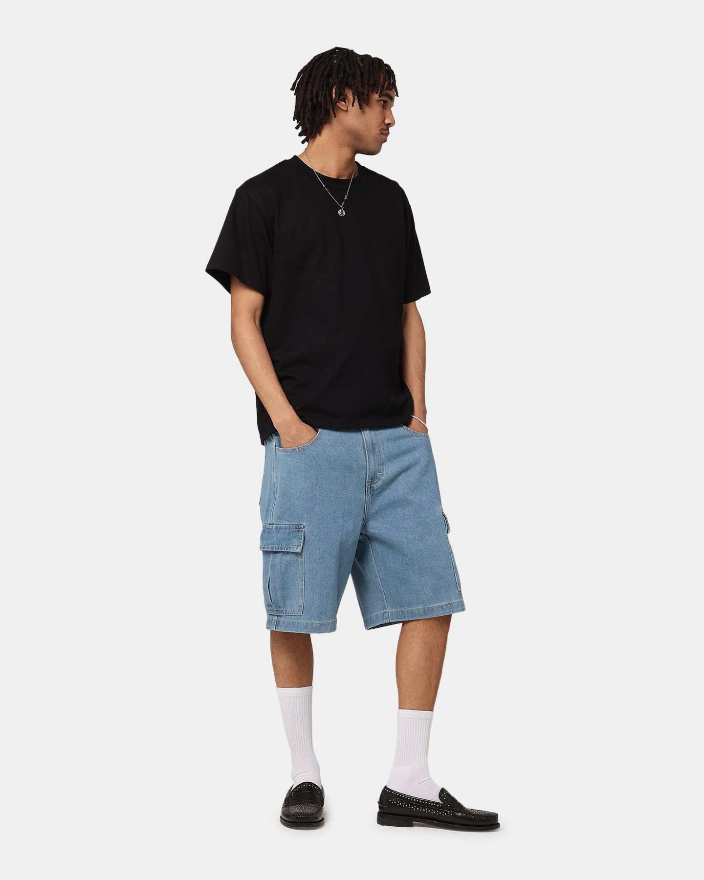 X-Large Bull Denim 91 Cargo Short Mid Blue Denim Flex Fit Design dungarees