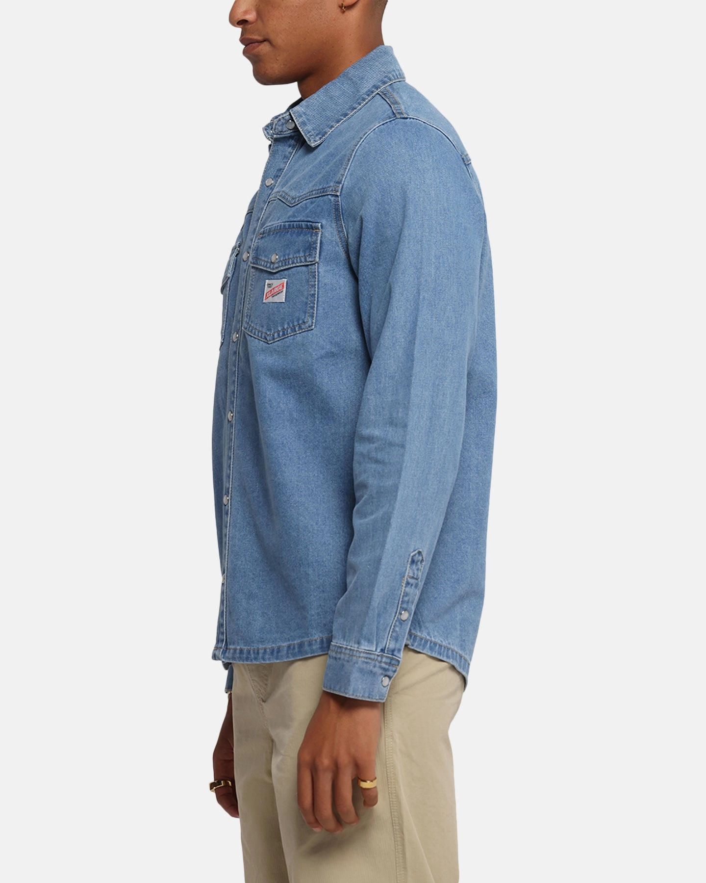 X-Large Denim Western Long Sleeve Shirt Mid Blue Compact Packing Relaxed Silhouette