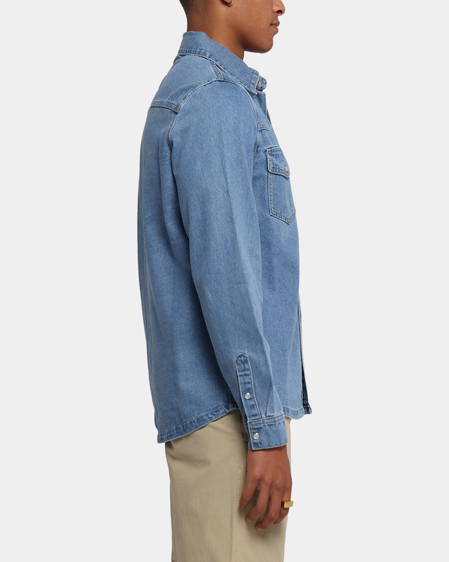 X-Large Denim Western Long Sleeve Shirt Mid Blue Brunch Outfit