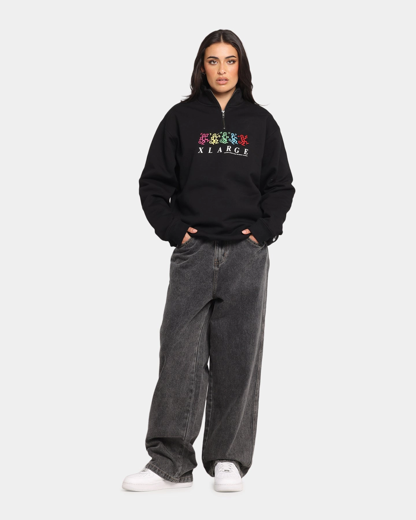 Reversible Dual Layer Touchscreen Compatible Cuffs X-Large Funky Quarter Zip Crewneck Black