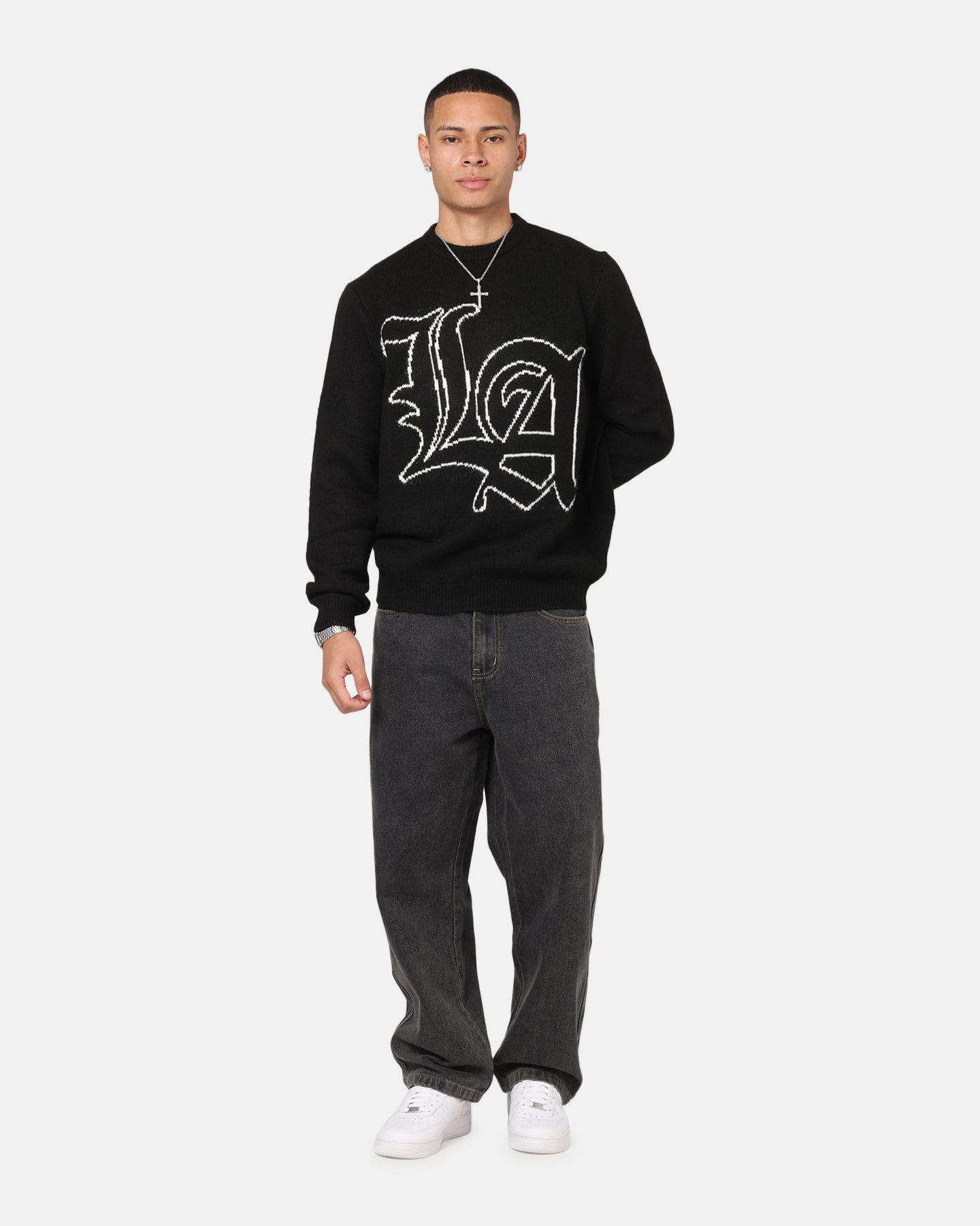 X-LARGE LA Knit Sweater Black Slim Fit Styles Compact packaging
