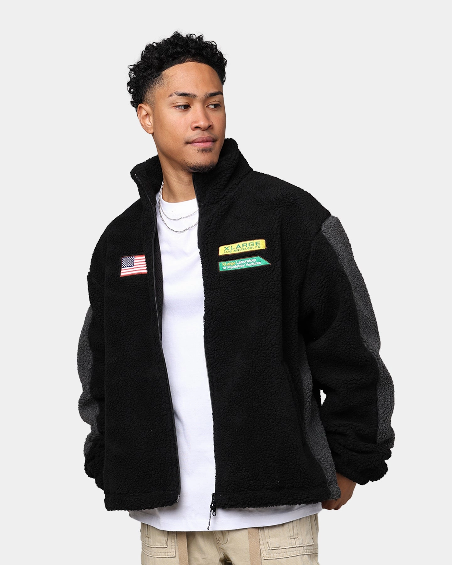 Reinforced Elbow Patches X-Large Panelled Boa Fleece Jacket Black