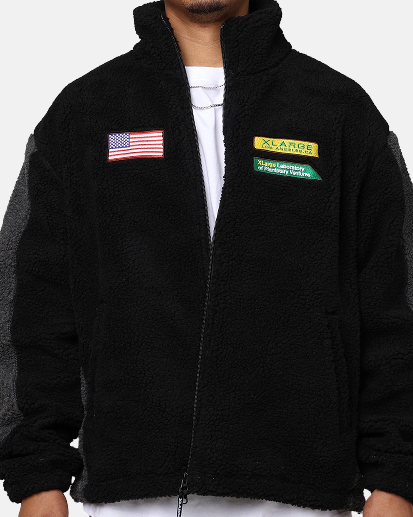 Formal Style Diary X-Large Panelled Boa Fleece Jacket Black
