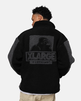Receipt Sustainable X-Large Panelled Boa Fleece Jacket Black