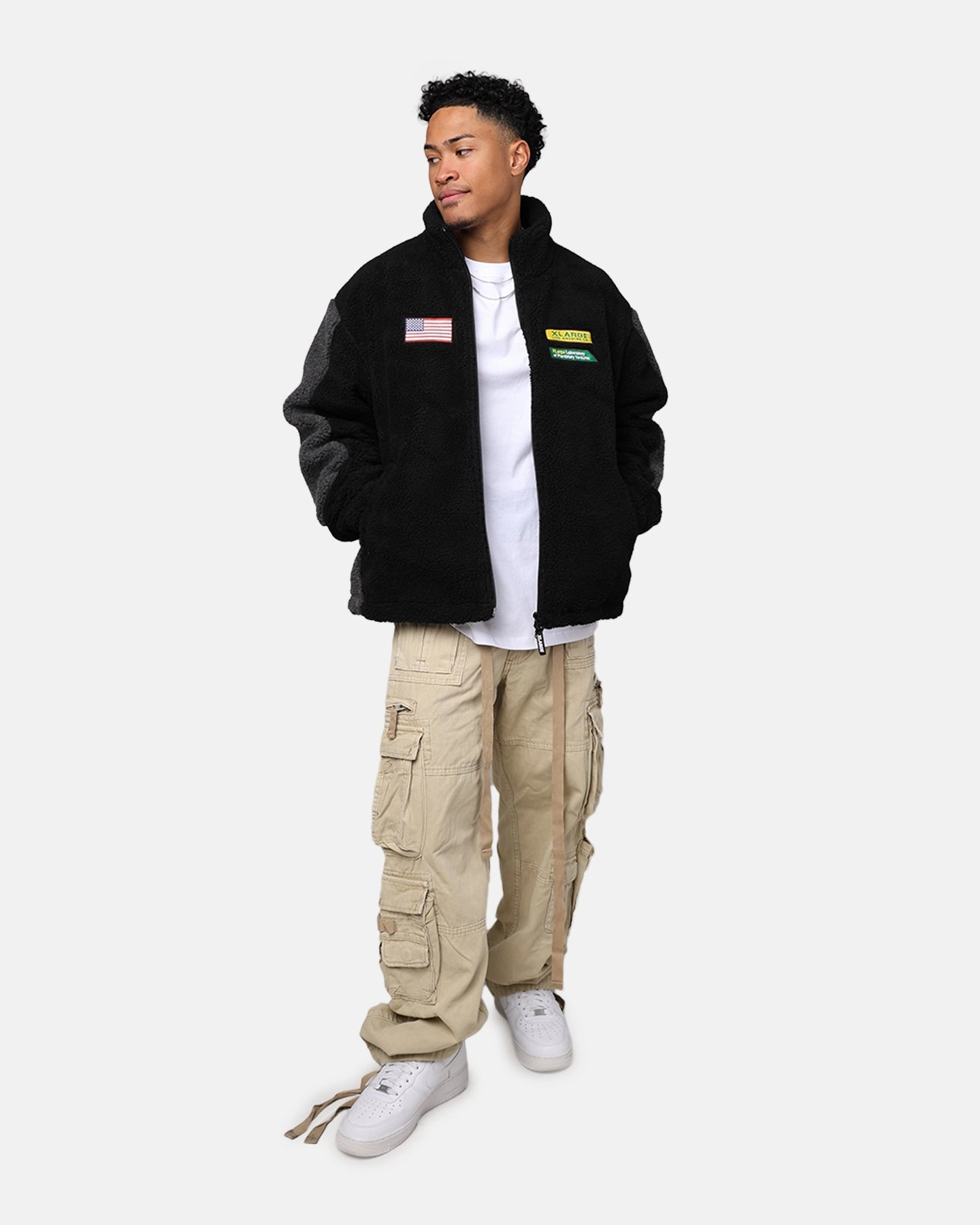 Casual Edge Double Layered Insulation X-Large Panelled Boa Fleece Jacket Black