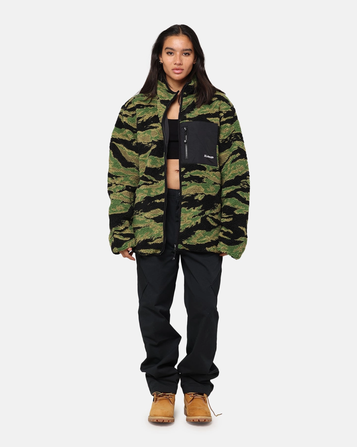 X-Large Reversible Sherpa Jacket Black/Camo Eco-Friendly Fabric Dry Touch
