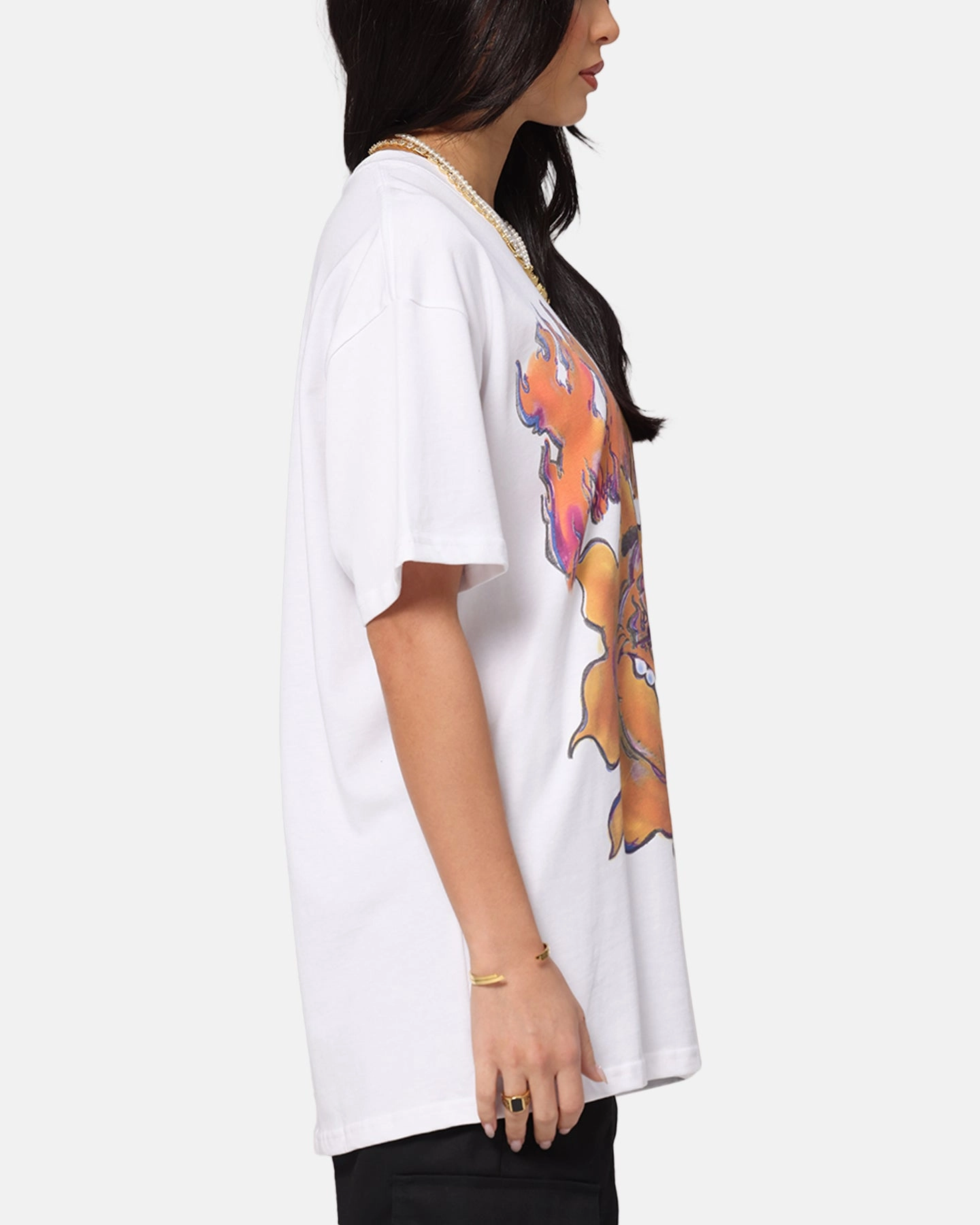 X-Large XL Burning T-Shirt Solid White Machine washable theater visit