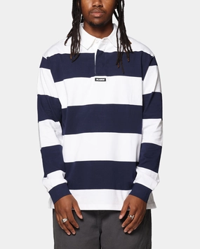 X-Large XL Stripe Rugby Jersey Navy Stretch Fabric Construction