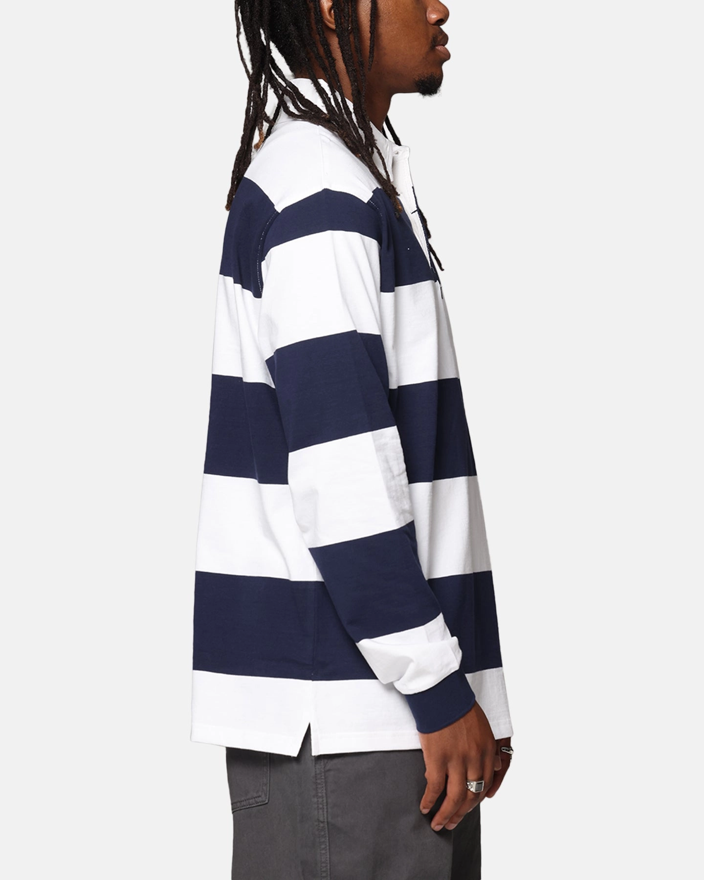 X-Large XL Stripe Rugby Jersey Navy Relaxed Neckline