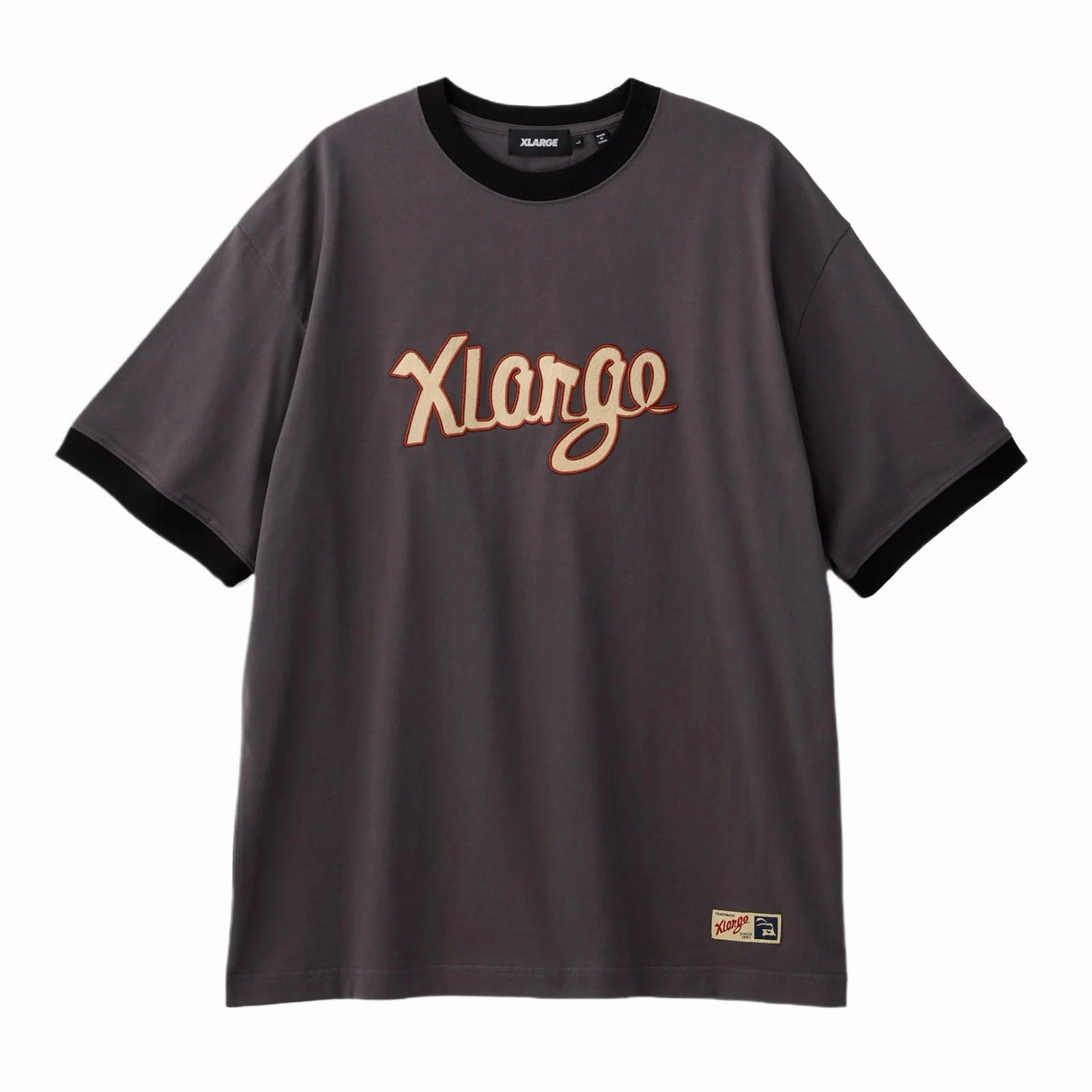 XLarge Retro Script Ringer S/S Tee 'Charcoal' Effortless Style