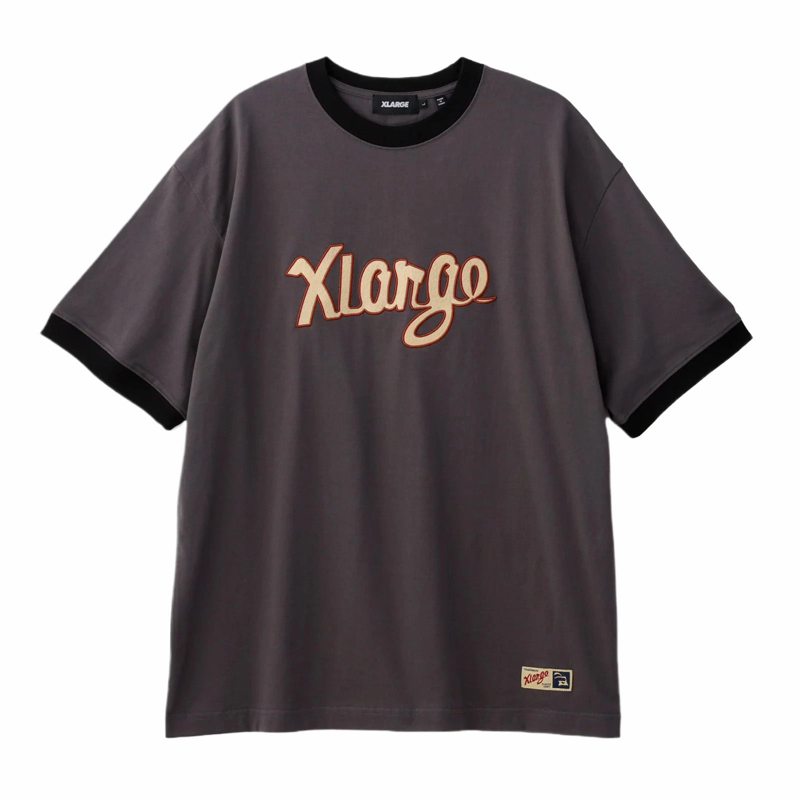 Perfect Fit Easy Care XLarge Retro Script Ringer S/S Tee 'Charcoal'