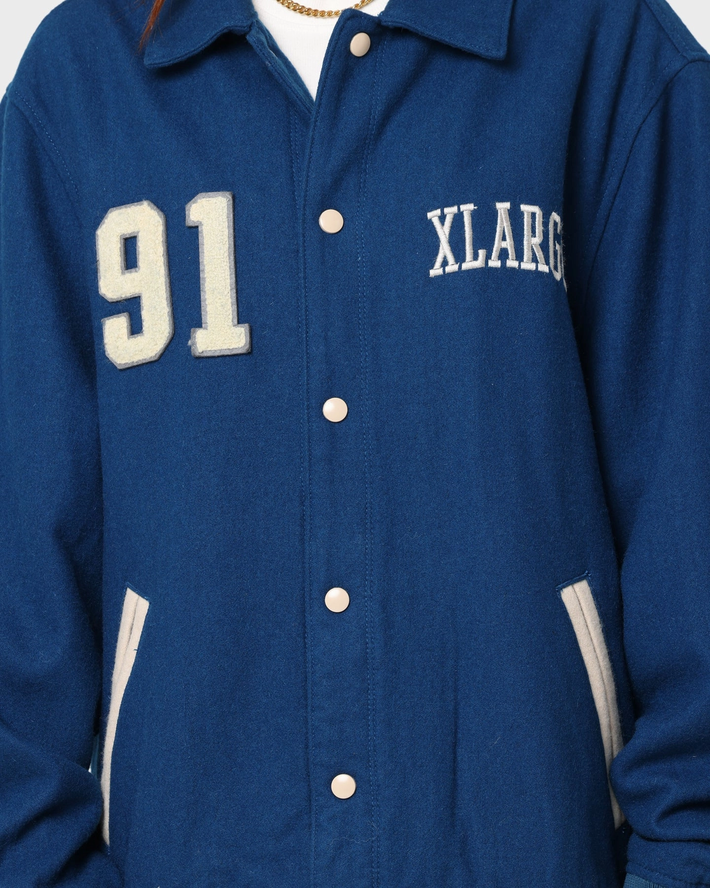 Solid Smooth Zipper Action XLARGE Varsity Club Jacket Navy