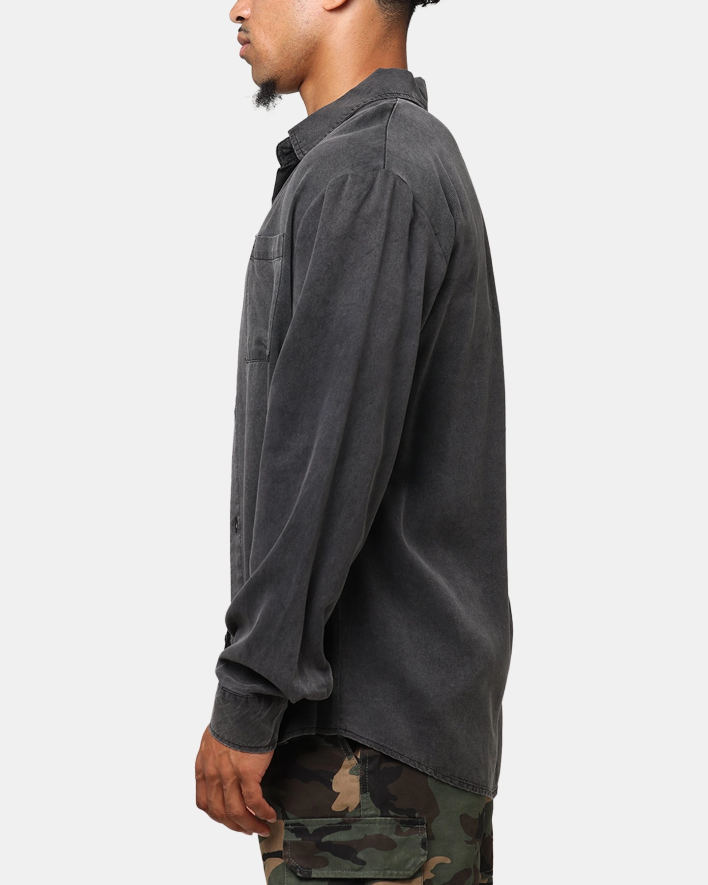 Holiday Style XXIII Acid Wash Button Up Over Shirt Washed Black