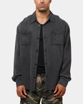 XXIII Acid Wash Button Up Over Shirt Washed Black slim cut Streetwear