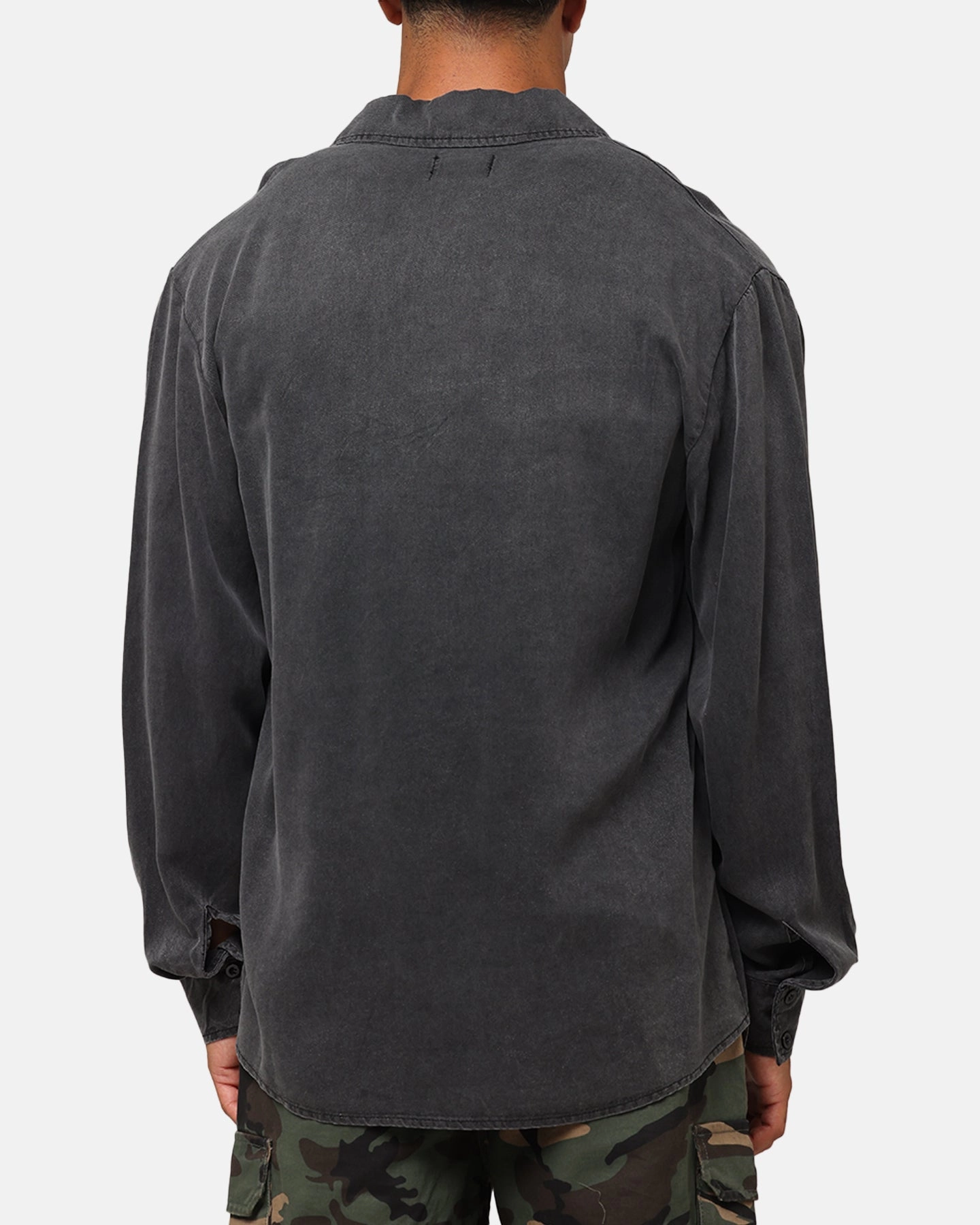 Holiday Outfit XXIII Acid Wash Button Up Over Shirt Washed Black