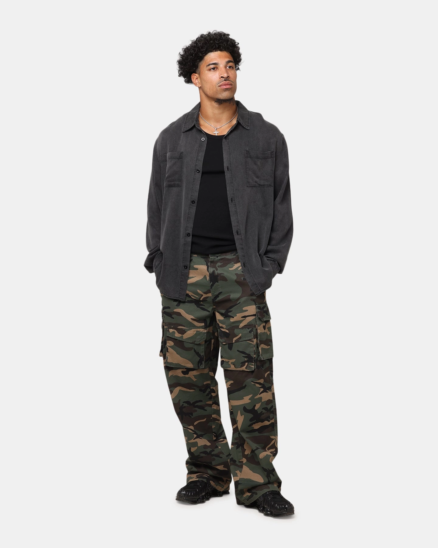 Seasonal Collection Beach Ready XXIII Acid Wash Button Up Over Shirt Washed Black