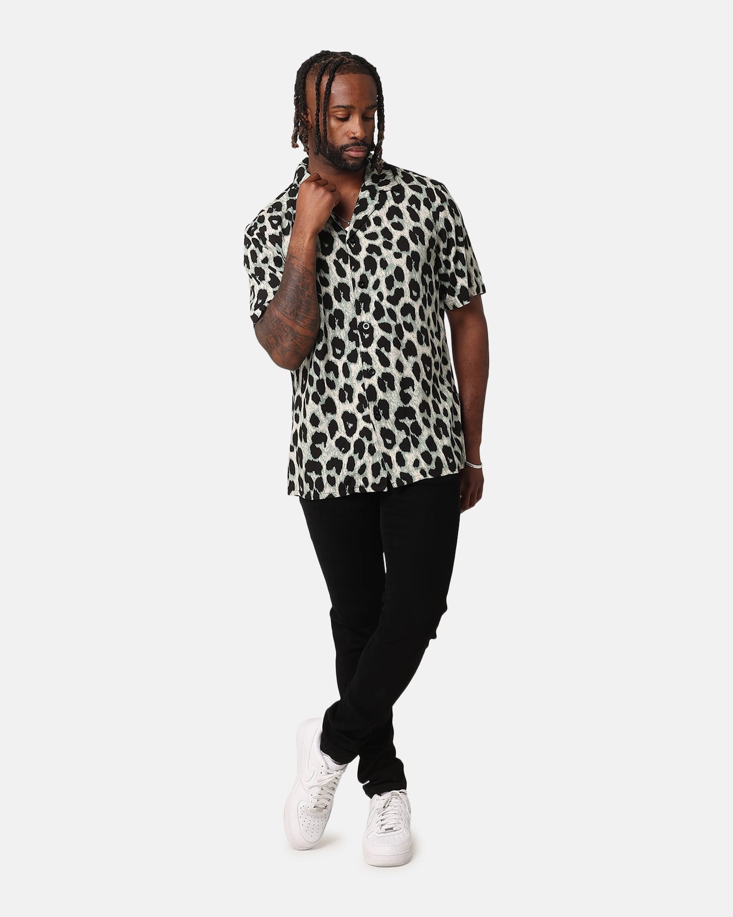 Graduation Attire Spring Trend XXIII Animal Button Up Shirt Green