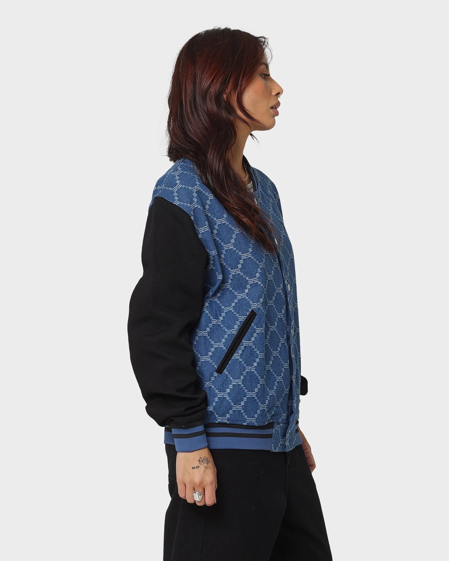 suitable for land sports Recycled Material XXIII Athy Denim Baseball Jacket Blue/White