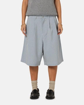 XXIII Baggy Pleated Shorts Blue Check Versatile Layering