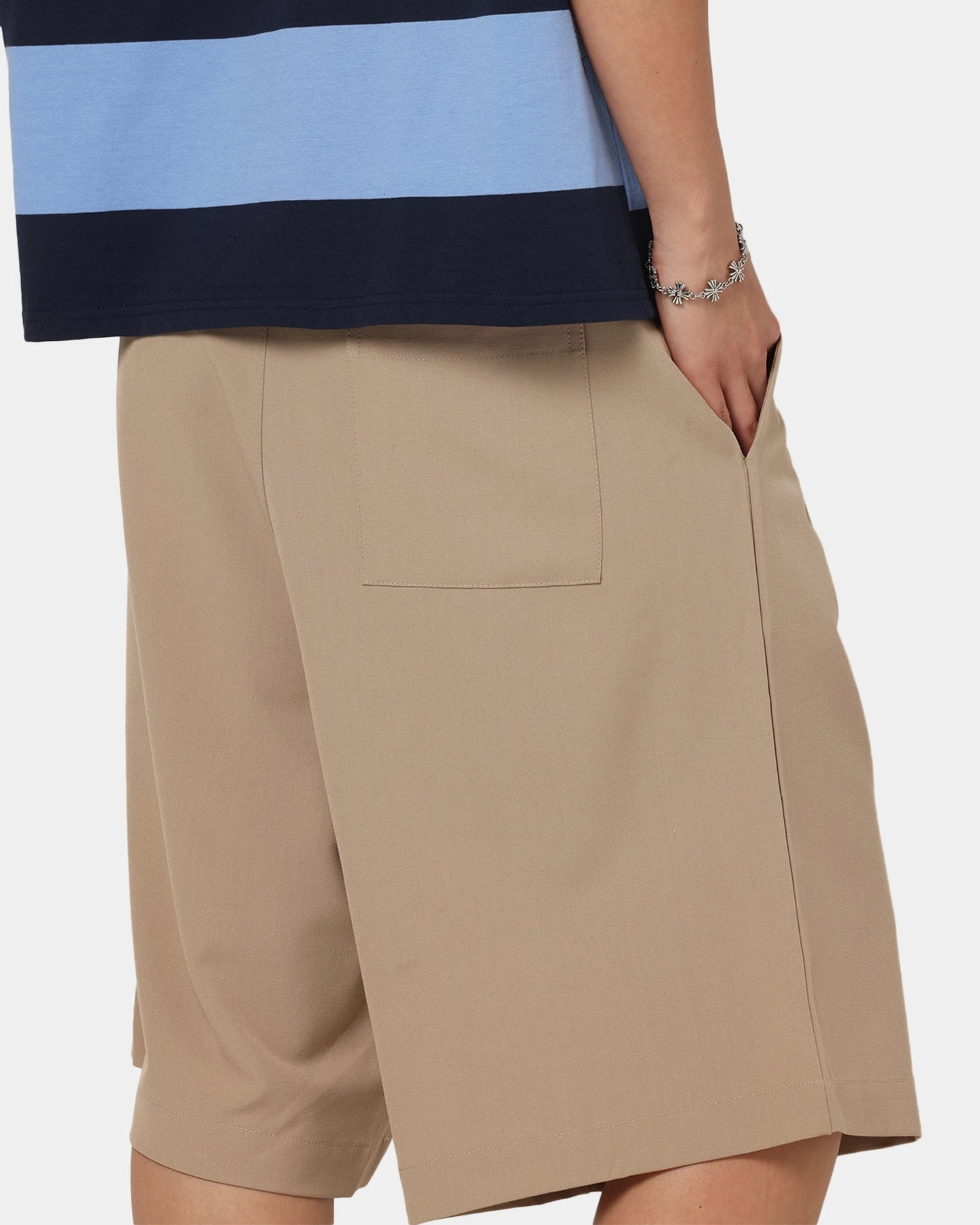 suede look Laser Cut Edges XXIII Baggy Pleated Shorts Tan