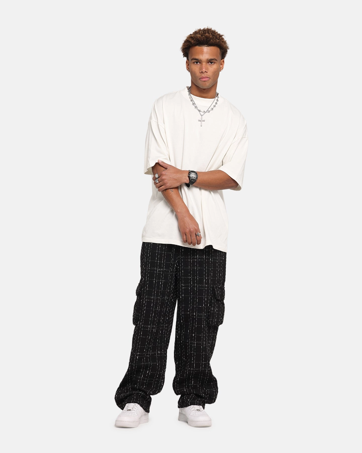 XXIII Boucle Tweed Cargo Pants Black Rayon drape