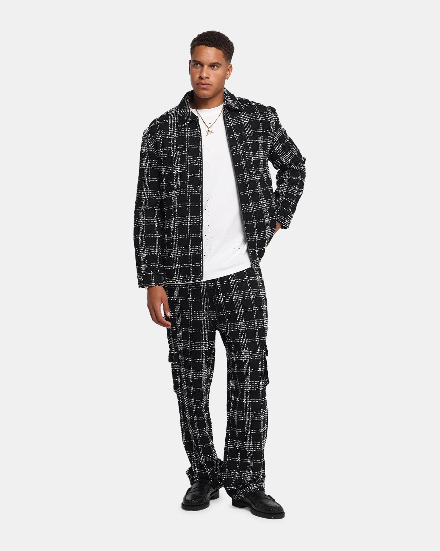 XXIII Boucle Tweed Cargo Pants Black/White TearResistantMaterial