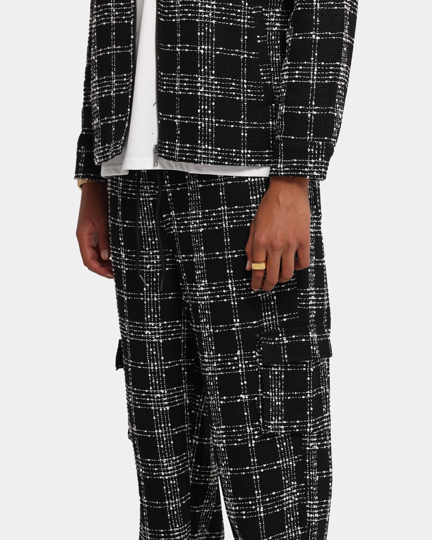 XXIII Boucle Tweed Cargo Pants Black/White Anti Pilling Treatment Fashionable Comfort