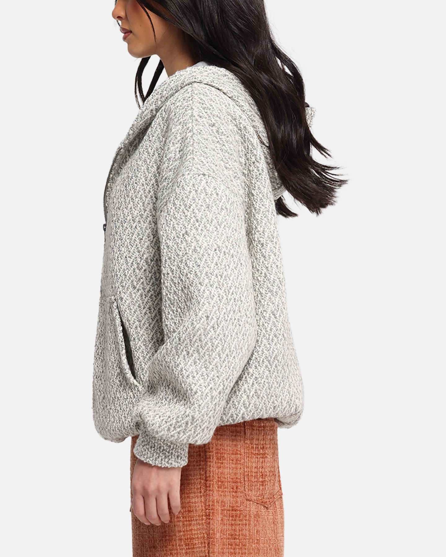 XXIII Boucle Tweed Zip Hoodie Grey Marle Regular-fit