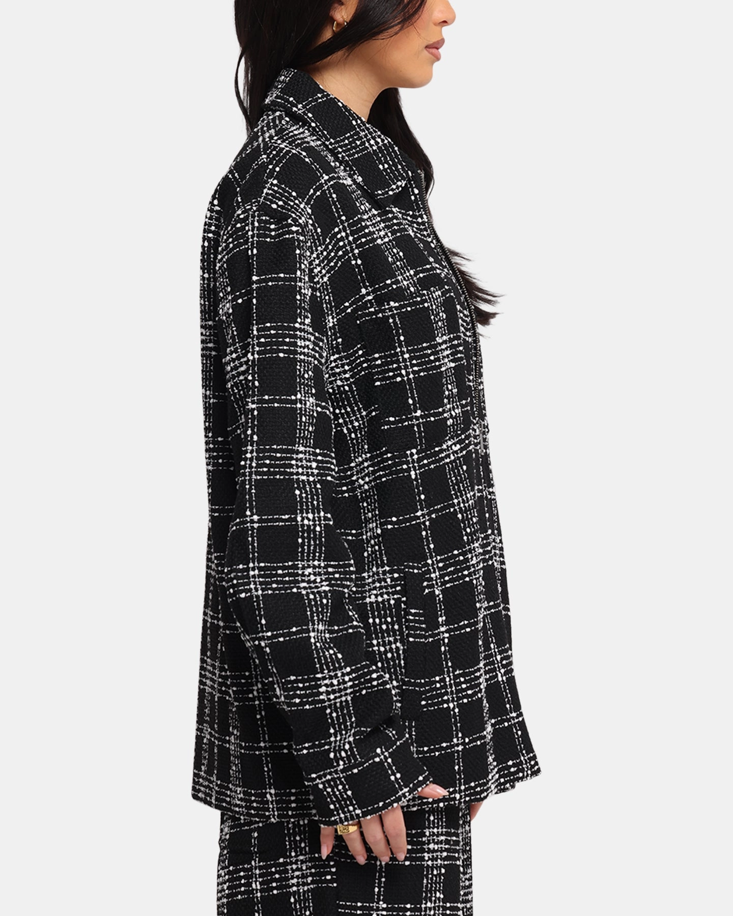 XXIII Boucle Tweed Zip Jacket Black/White Mark Non Restrictive Cut
