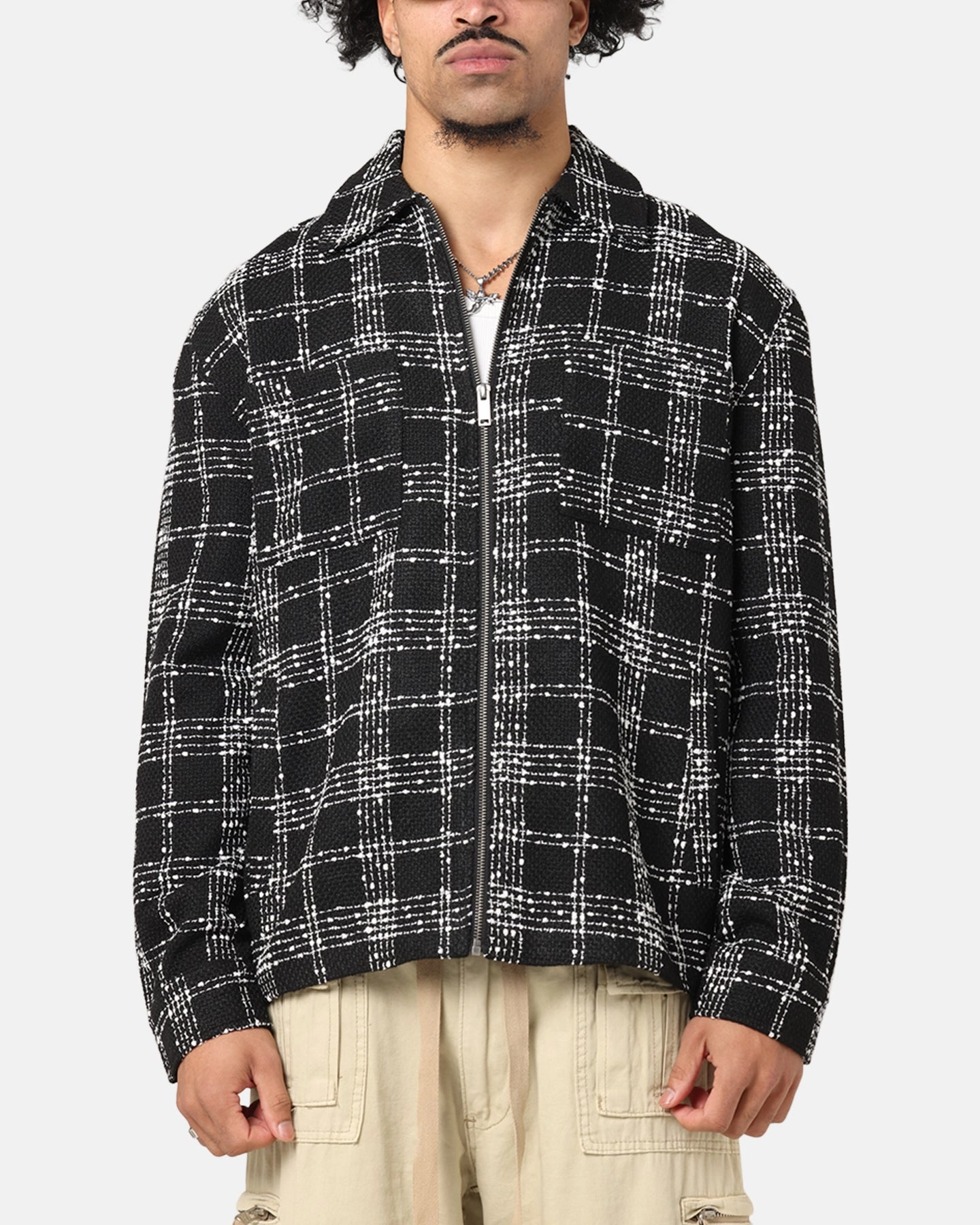 XXIII Boucle Tweed Zip Jacket Black/White Liability