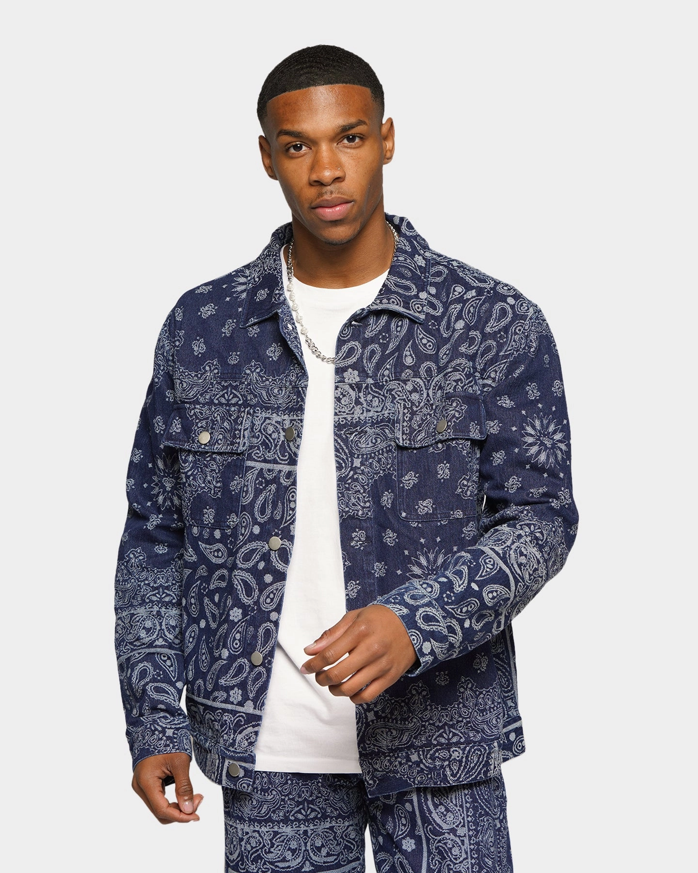 Contribute Display XXIII Cashel Paisley Denim Jacket Blue