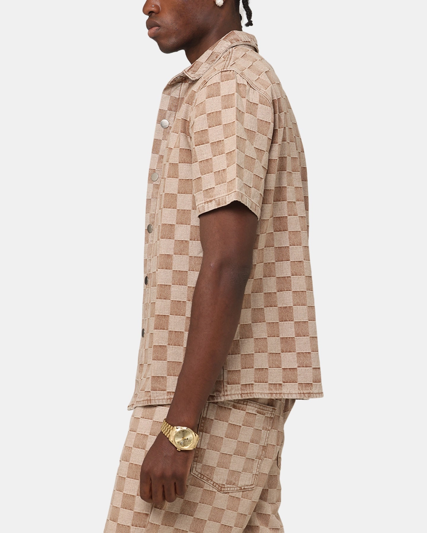 Advanced Moisture Management XXIII Checker Board Button Up Shirt Tan