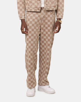 Bold Earthy Low Impact Dye XXIII Checker Board Denim Jeans Tan