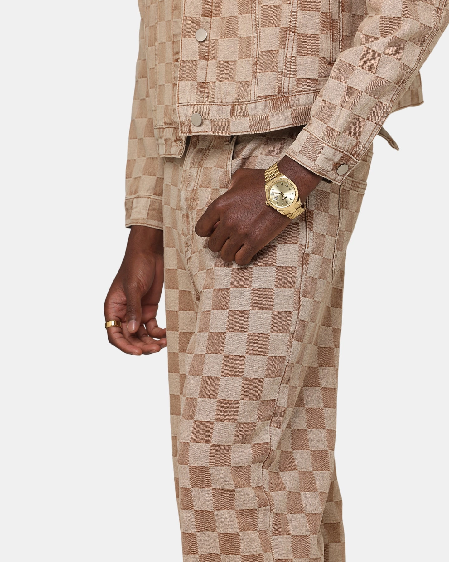XXIII Checker Board Denim Jeans Tan Built For Life No Gap Waist Design