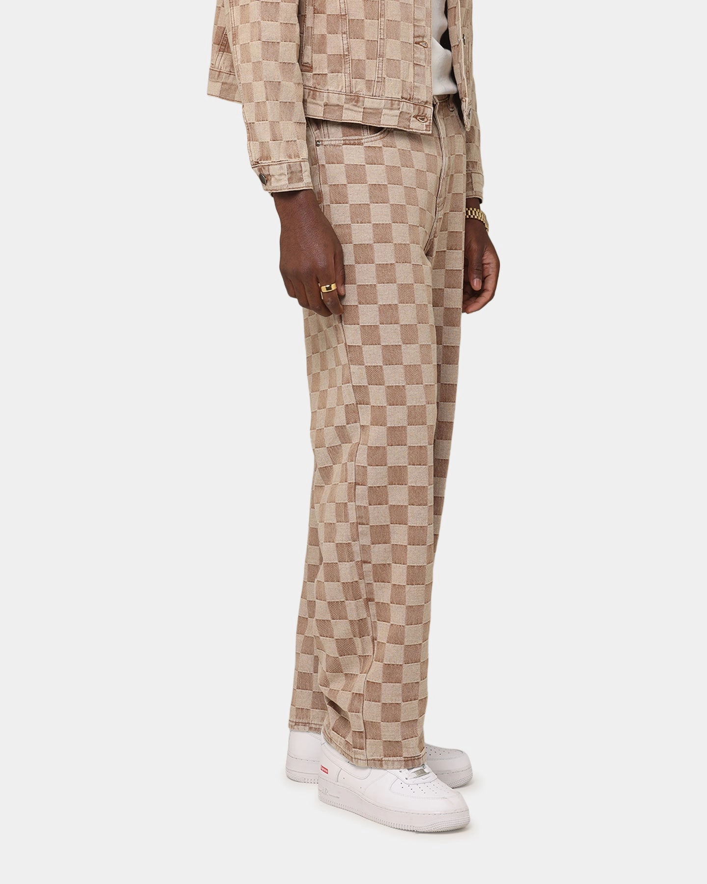 XXIII Checker Board Denim Jeans Tan Durable Weave