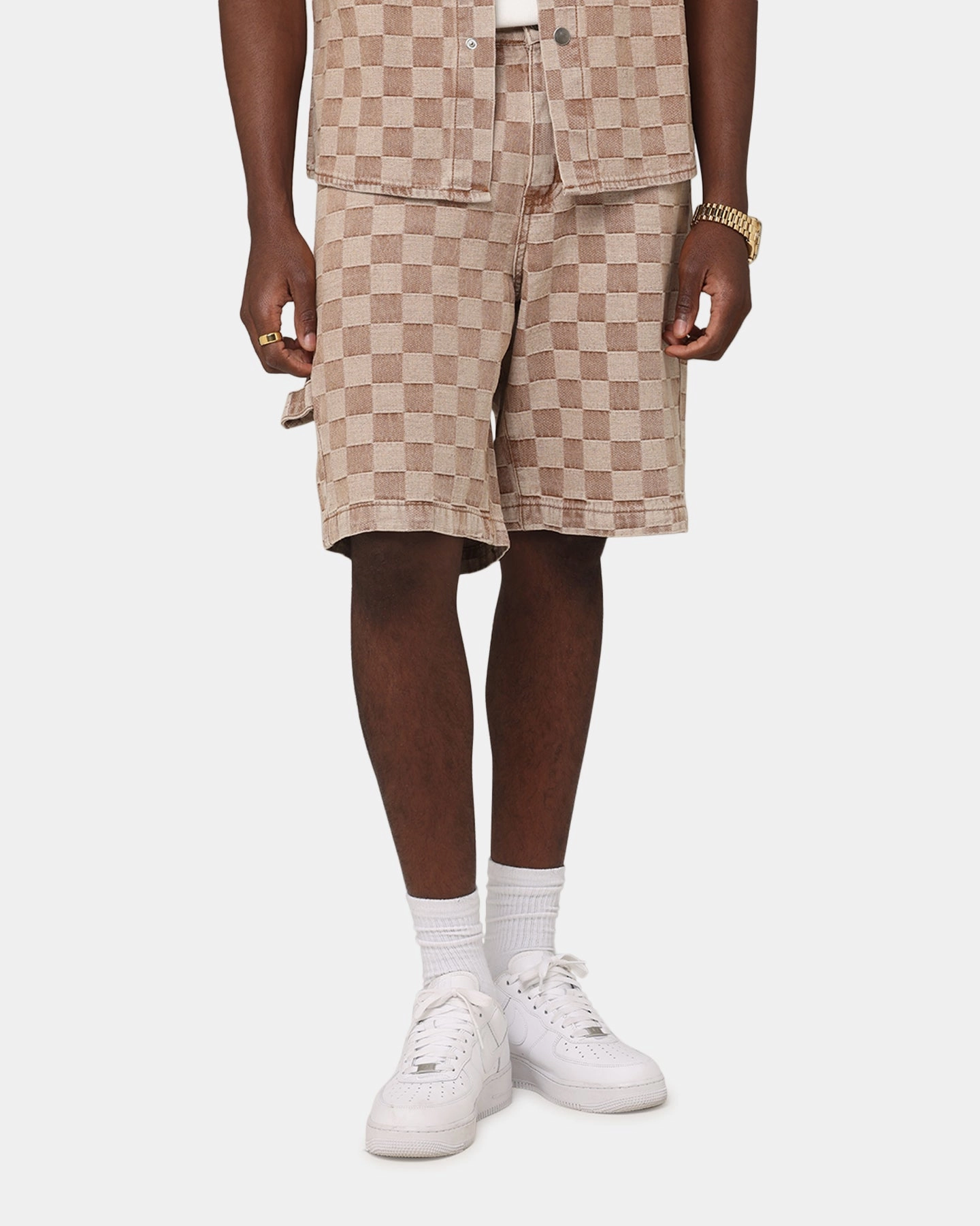 XXIII Checker Board Jort Tan Casual Elegance Quick Release Fasteners