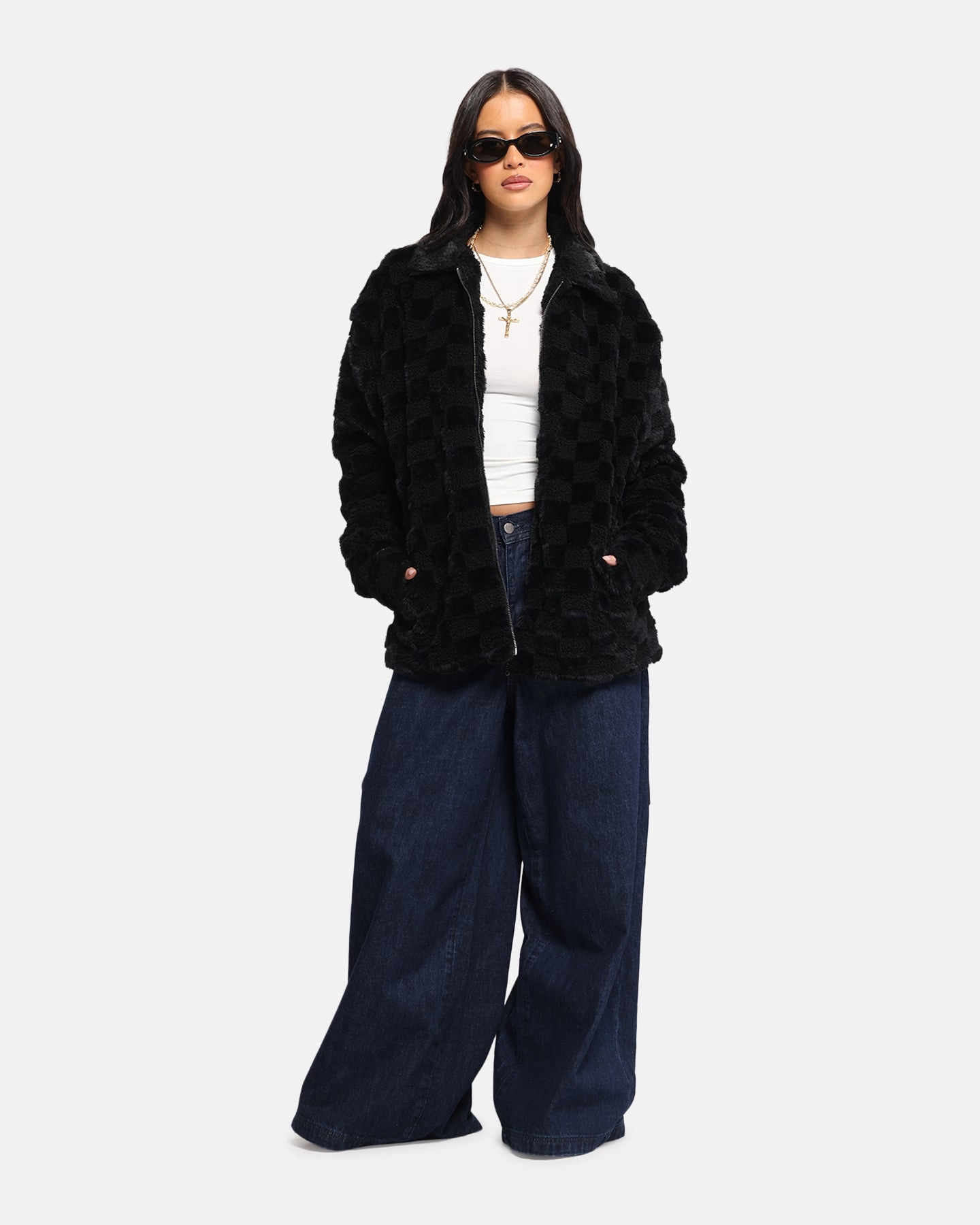 XXIII Checkerboard Fur Jacket Black Modern Tailoring suitable for night wear