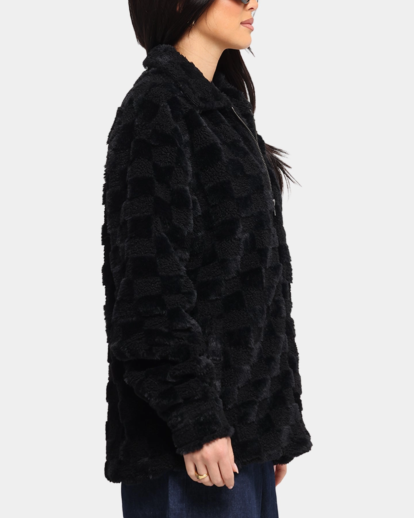 Ceremony XXIII Checkerboard Fur Jacket Black