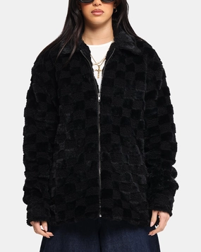 XXIII Checkerboard Fur Jacket Black Seamless Seams suitable for performance costumes